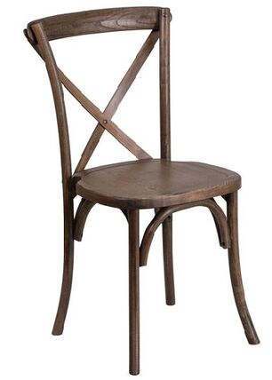 Cross back vineyard chair in natural wood for rustic receptions — party and wedding rental in Chelan, Leavenworth and the Wenatchee Valley, Washington