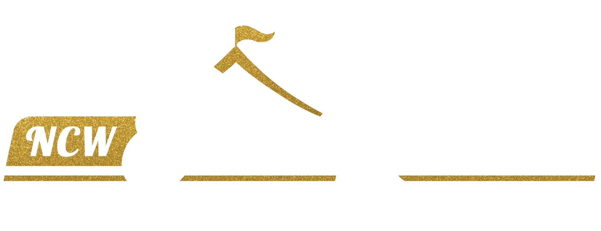 NCW Event Rentals logo in white and gold