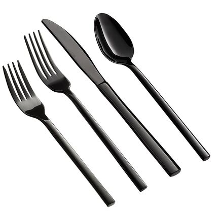 Matte black flatware place setting rental — available to rent for weddings and corporate events in Cle Elum and Suncadia, Washington