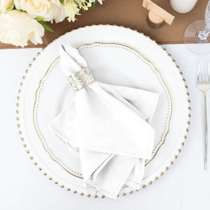 White 20 inch square cloth napkin rental — tent, table and decor rentals for Eastern Washington events by NCW Event Rentals