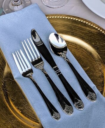 Silver stainless flatware place setting rental — tent, table and decor rentals for Eastern Washington events by NCW Event Rentals