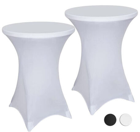 White spandex cocktail table cover — available to rent for weddings and corporate events in Cle Elum and Suncadia, Washington