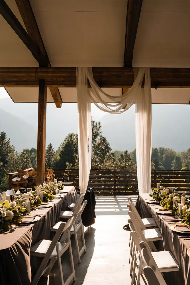 Round banquet tables and chairs set up for an event reception — table and chair rentals in Eastern Washington by NCW Event Rentals